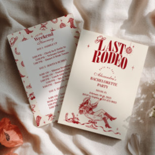 Invitación Despedida de Soltera Vaquera Retro Rojo Último Rod