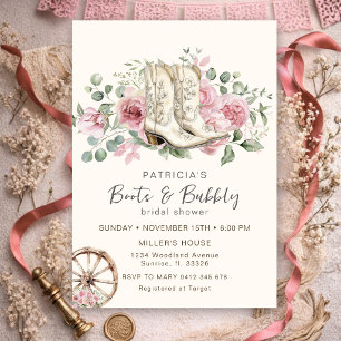 Invitación Despedida de soltera vaquera rosa con botas y burb