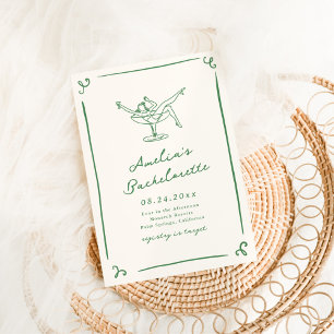 Invitación Despedida de soltera verde caprichosa dibujada a m