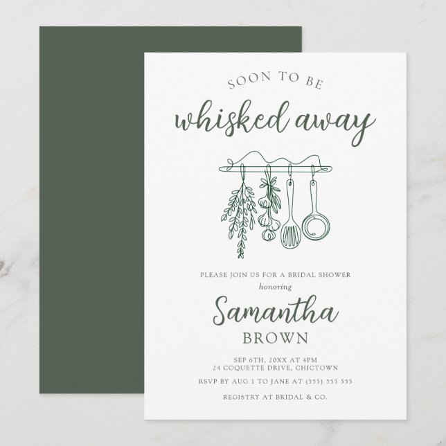 Invitación Despedida de Soltera Verde Salvia Transportada (Anverso / Reverso)