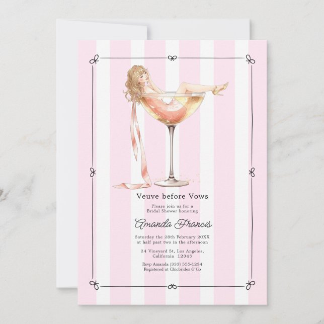 Invitación Despedida de Soltera Veuve Before Vows con Champán (Anverso)
