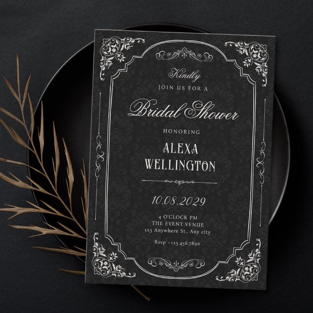 Invitación Despedida de soltera victoriana elegante negra (Subido por el creador)