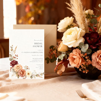 Invitación Despedida de soltera Vintage Otoño Borgoña Floral
