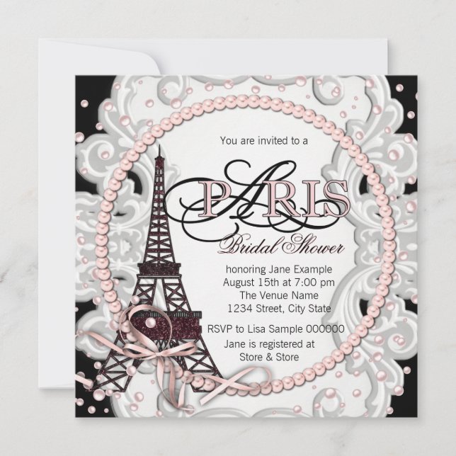 Invitación Despedida de soltera Vintage Rosa París (Anverso)