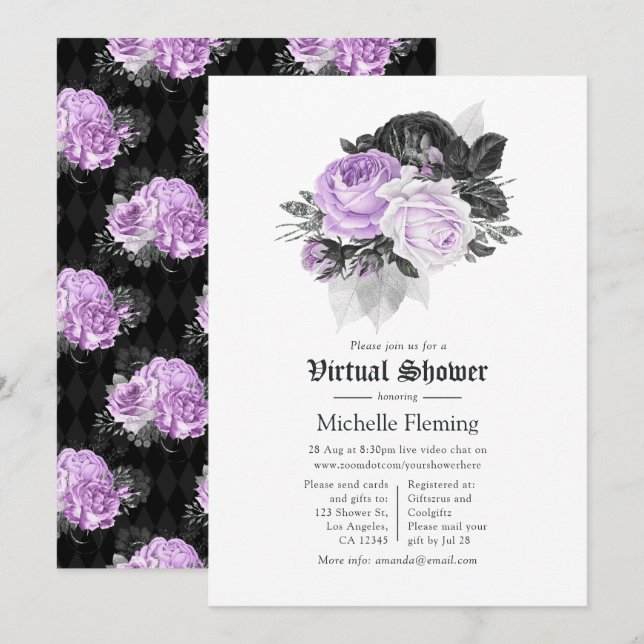 Invitación Despedida de soltera virtual Floral Gothic (Anverso / Reverso)