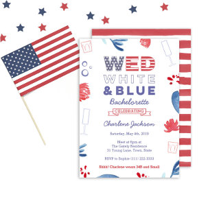 Invitación Despedida de soltera WED Roja Blanca y Azul Fiesta