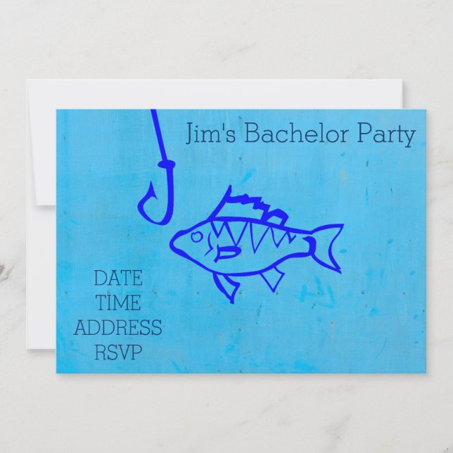 Invitación Despedida de soltero azul con tema de pesca (Anverso)