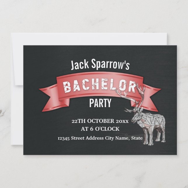 Invitación Despedida de soltero con cinta roja y textura de m (Anverso)