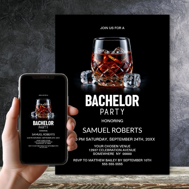 Invitación Despedida de Soltero con Vaso de Whisky (Subido por el creador)