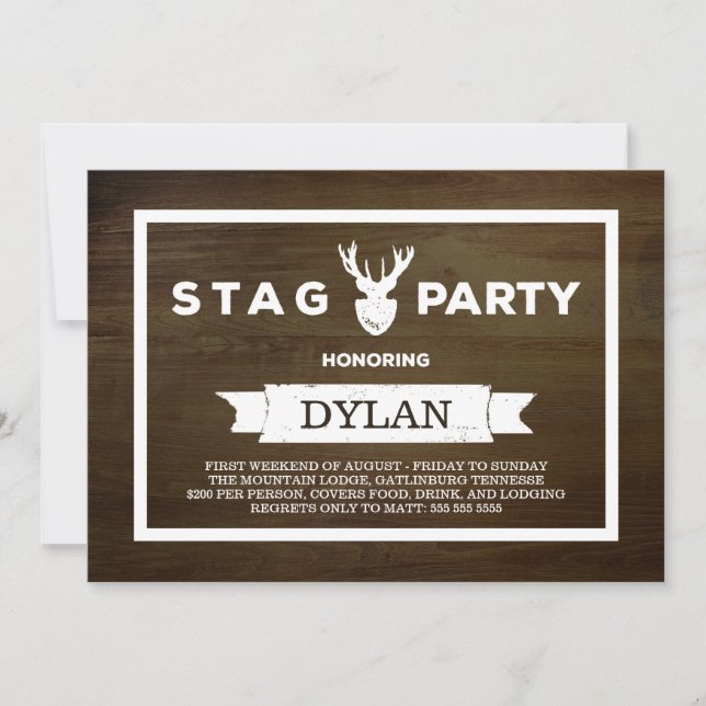 Invitación Despedida de soltero con vetas de madera (Anverso)