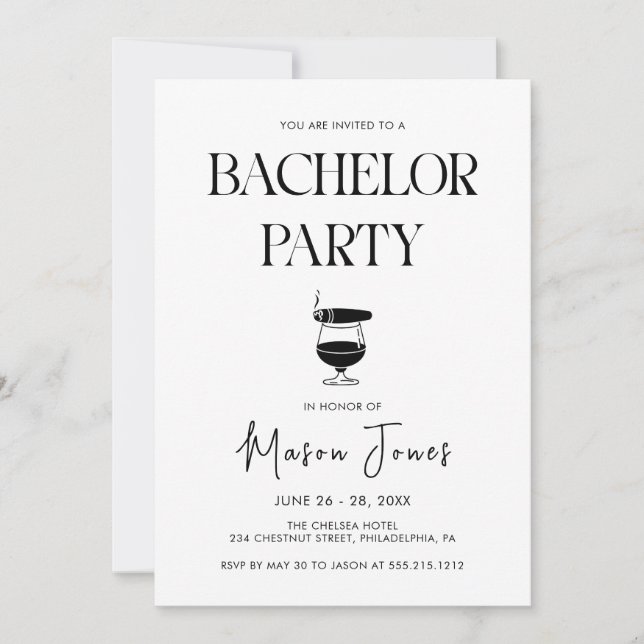 Invitación Despedida de soltero con Whisky y Cigarro (Anverso)