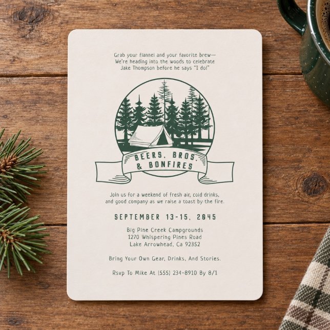 Invitación Despedida de Soltero de Camping Bosque Rústico par (Subido por el creador)