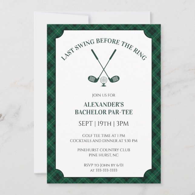 Invitación Despedida de soltero de golf (Anverso)