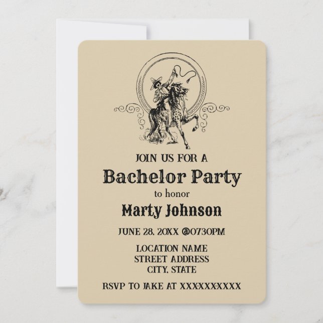 Invitación Despedida de soltero de vaquero occidental a cabal (Anverso)