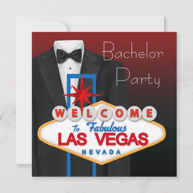 Invitación Despedida de soltero en Las Vegas con esmoquin neg (Anverso)