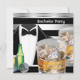 Invitación Despedida de soltero Hombres Bebidas Esmoquin Negr