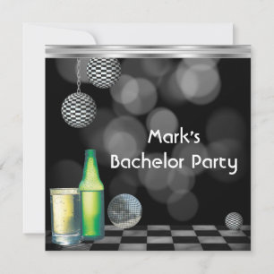 Invitación Despedida de soltero Hombres Bebidas Negro y Blanc