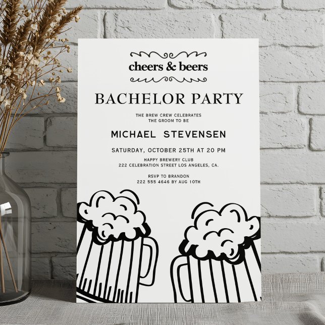 Invitación Despedida de soltero moderna con Cheers y cervezas (Subido por el creador)