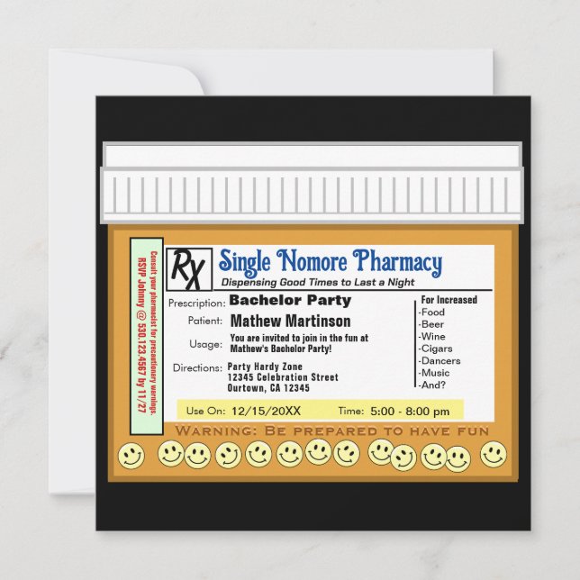 Invitación Despedida de soltero RX para divertirse (Anverso)