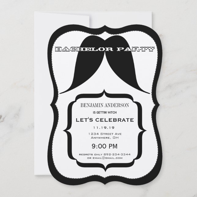 Invitación Despedida de soltero Sr. Bigote Retro Hipster corr (Reverso)