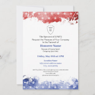 Invitación Despedida esposa militar azul rojo patriótico