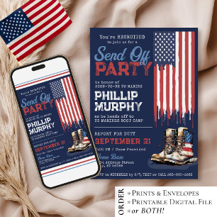 Invitación Despedida Militar Botas de Fiesta con Bandera de E