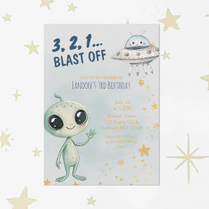 Invitación Despegue chicos del espacio exterior tercer cumple