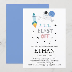 Invitación ¡Despegue! Cumpleaños de Nave Espacial de Cohete e