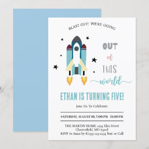 Invitación ¡Despegue! Cumpleaños fuera de este mundo en el es