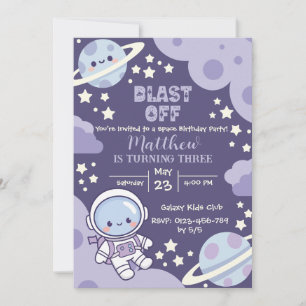Invitación Despegue Espacio Exterior Cumpleaños número 3 Niño