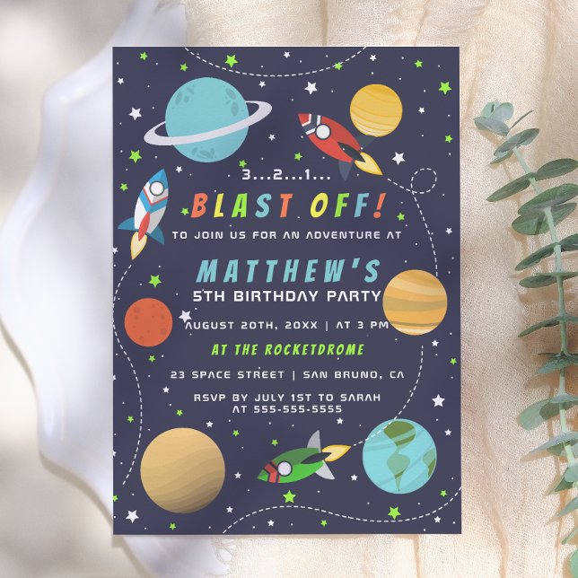 Invitación ¡Despegue! Fiesta de Cumpleaños con Tema Espacial (Subido por el creador)