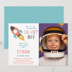 Invitación ¡Despegue! Foto de cumpleaños de nave espacial coh