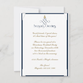 Invitación Desplazamiento azul con un pequeño árbol de Navida