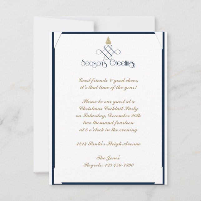 Invitación Desplazamiento azul con un pequeño árbol de Navida (Anverso)