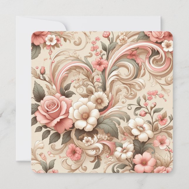 Invitación Desplazamiento de jardín de Rosa de época (Anverso)