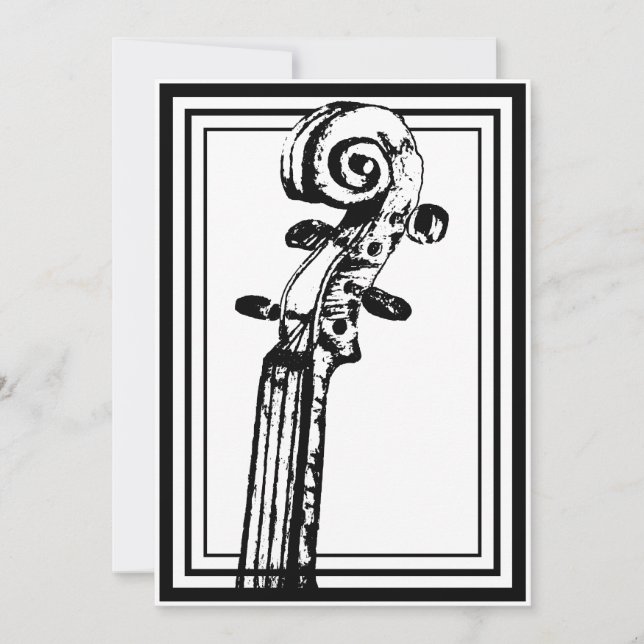 Invitación Desplazamiento de violín blanco y negro con líneas (Anverso)