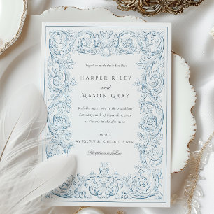 Invitación Desplazamiento del Boda de color azul oscuro