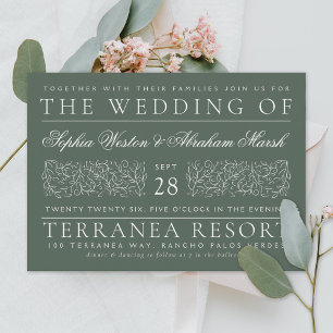 Invitación Desplazamiento formal deja Boda verde oscuro