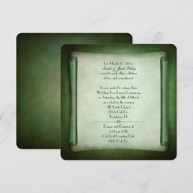Invitación Desplazamiento verde para la renovación de la prom (Anverso / Reverso)