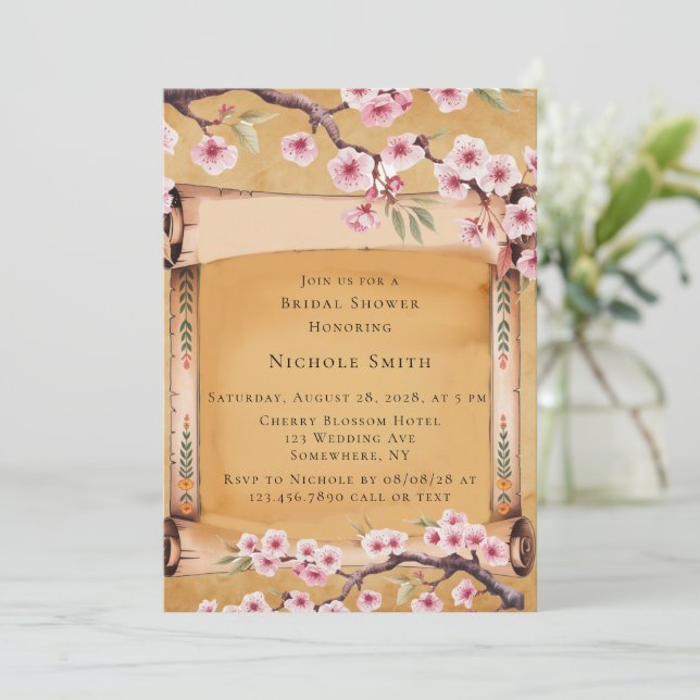 Invitación Desplazarse por la ducha novia con flores de cerez (Anverso de pie)