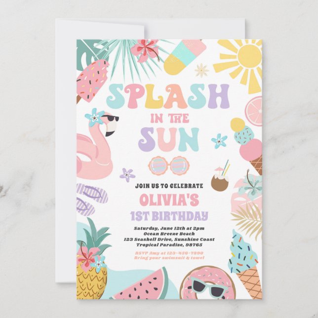Invitación Desplome En La Fiesta Del Cumpleaños Del Sol Tropi (Anverso)