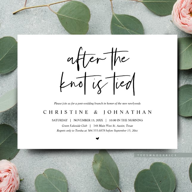 Invitación Después de atarse el nudo, Elopement Post boda Bru (After the knot is tied, Post Wedding Brunch, Dinner Party, Dancing,  Elopement Invitation Cards)