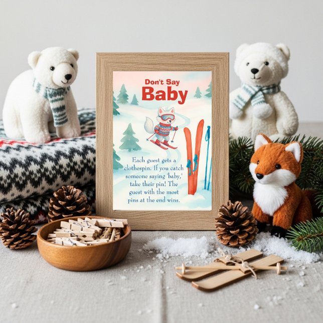 Invitación Después de Bébé Esquí Bebé No Digas Bebé Señal de  (Après Bébé Ski Baby Don't Say Baby Game Sign)