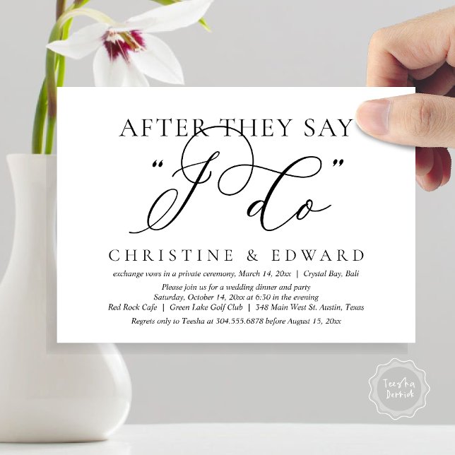 Invitación Después De Decir Que Lo Hago, Boda Elopement Dinne (After They Say I Do, Wedding Elopement Dinner Invitation Card, PDF, Romantic, in Black and White)