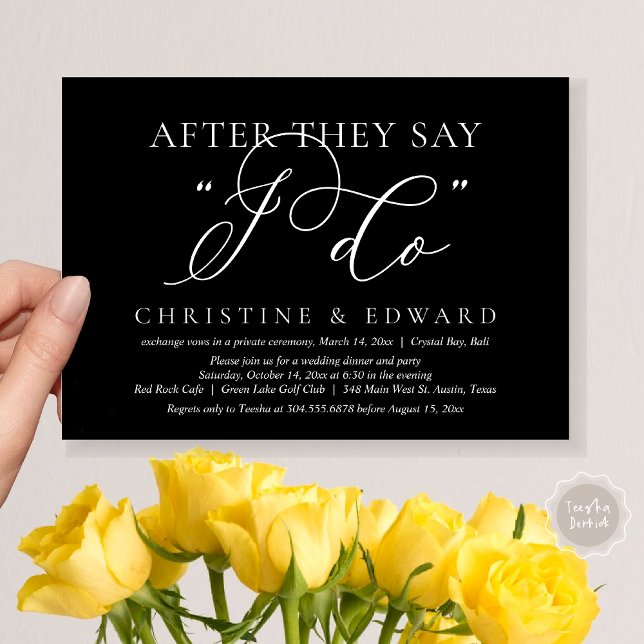 Invitación Después De Decir Que Lo Hago, Boda Elopement Dinne (After They Say I Do, Wedding Elopement Dinner Invitation Card, PDF, Romantic, in Classy Black)