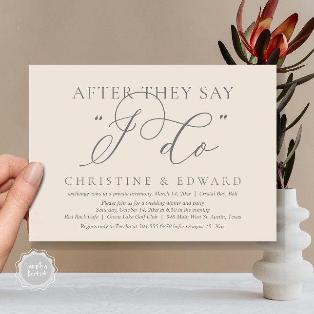 Invitación Después De Decir Que Lo Hago, Boda Elopement Dinne (After They Say I Do, Wedding Elopement Dinner Invitation Card, PDF, Romantic, in Dark Grey Cream)