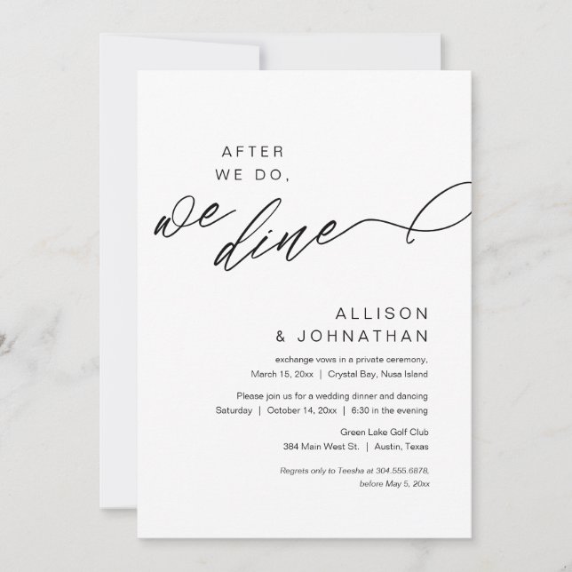 Invitación Después de eso, cenamos, el Elopement Boda moderno (Anverso)