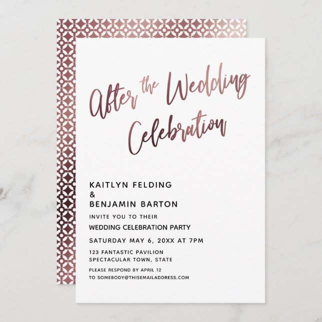 Invitación Después de la Boda Celebración Rose Gold Recepción (Anverso / Reverso)