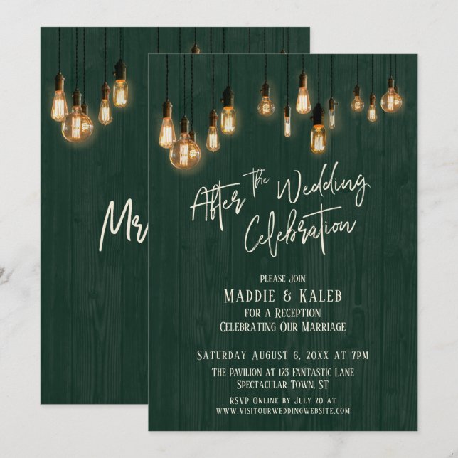 Invitación Después de la Boda Celebración Verde Madera e Ilum (Anverso / Reverso)