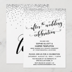 Invitación Después de la Boda Confeti de Plata para Celebraci